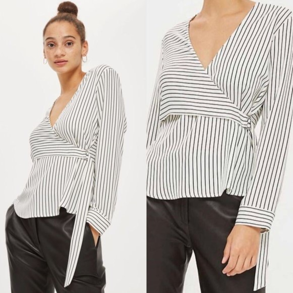 Topshop striped wrap blouse